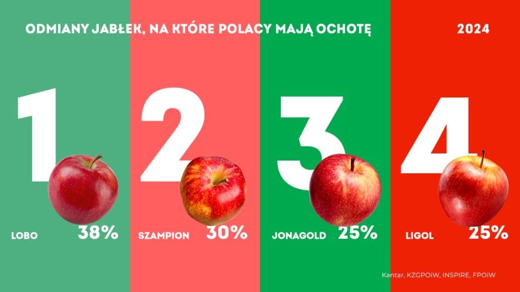 jabłka,odmiany jabłek,Lobo,Szampion,Jonagold,Ligol,Gala,Antonówka,preferencje konsumentów,Kantar Polska,badanie,popularne owoce,zdrowie,lokalność,promocja jabłek,moda na jabłka,Towarzystwo Rozwoju Sadów Karłowych
