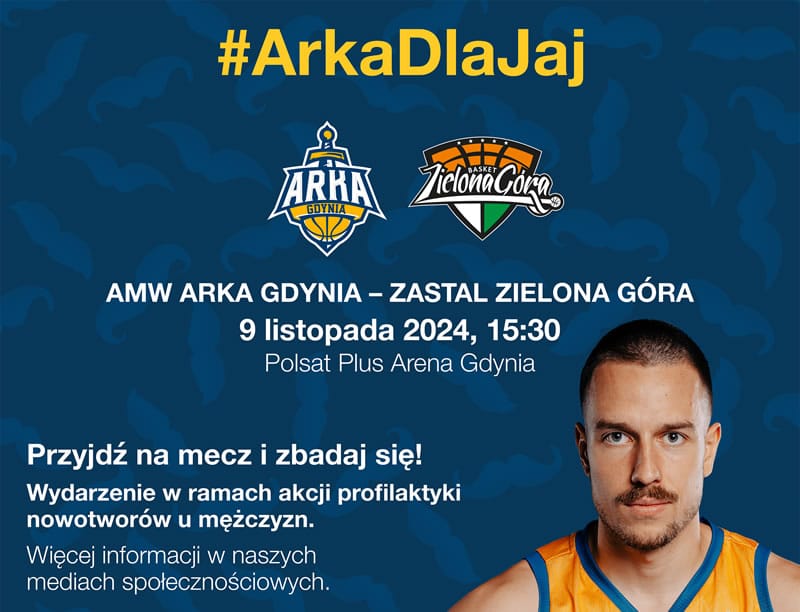 AMW Arka Gdynia,Niebieski Mecz,profilaktyka nowotworowa,rak prostaty,rak jądra,listopad,zdrowie mężczyzn,kampania #ArkaDlaJaj,Polsat Plus Arena,bezpłatne badania,akcja profilaktyczna