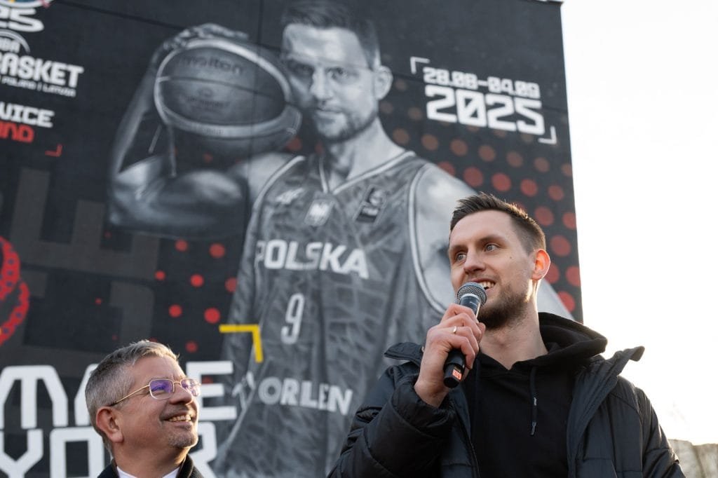 Mateusz Ponitka,EuroBasket 2025,mural Katowice,koszykówka Polska,hala Spodek
