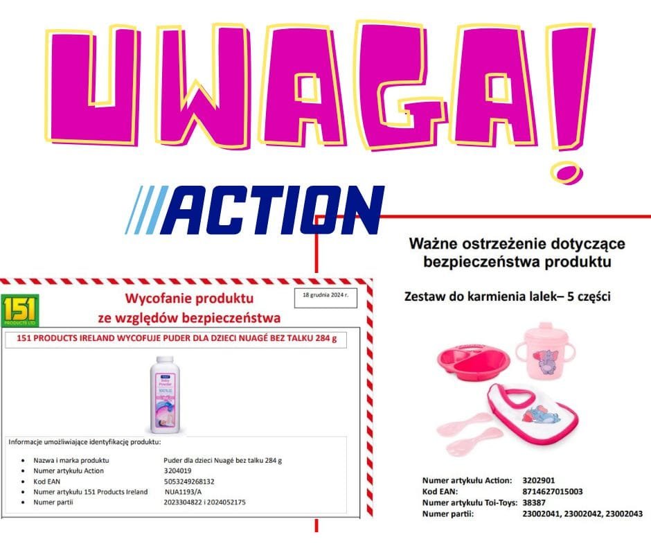 wycofanie produktu,Action,bezpieczeństwo konsumentów,zestaw do karmienia lalek,puder Nuagé,Toi-Toys,151 Products Ireland,produkt niebezpieczny