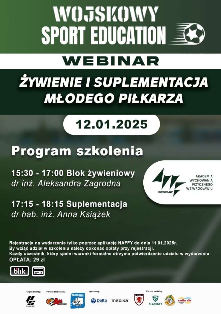Żywienie i suplementacja młodego piłkarza – edukacyjny webinar dla rodziców i trenerów