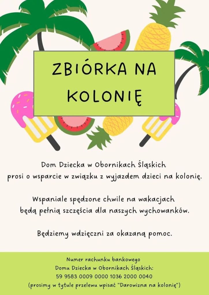 dom dziecka w obornikach slaskich zbiorka na wakacje