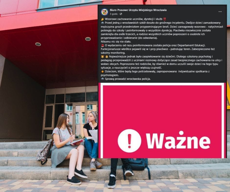 um wroclaw incydent przed szkoła baner