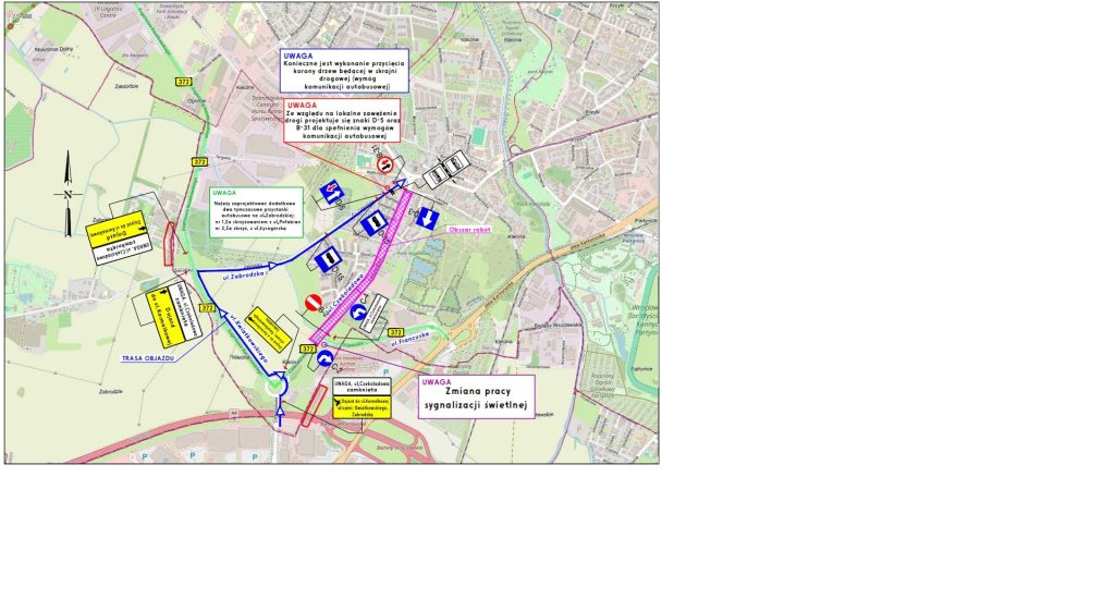 Plan orientacyjny z objazdem i zmianami