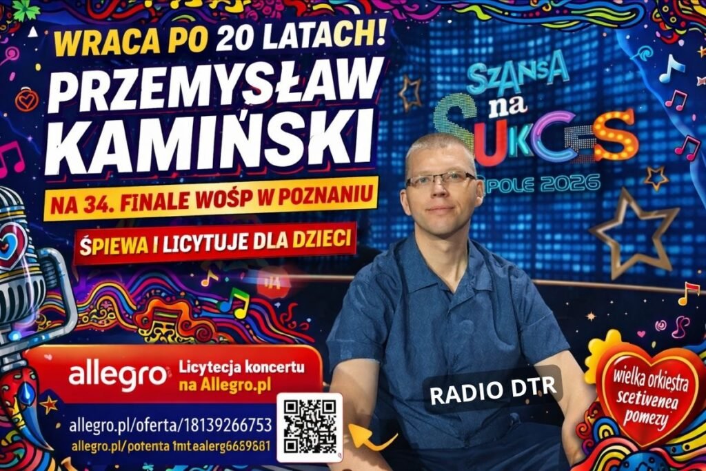 Wraca po 20 latach, śpiewa i licytuje dla dzieci. Przemysław Kamiński na 34. Finale WOŚP w Poznaniu