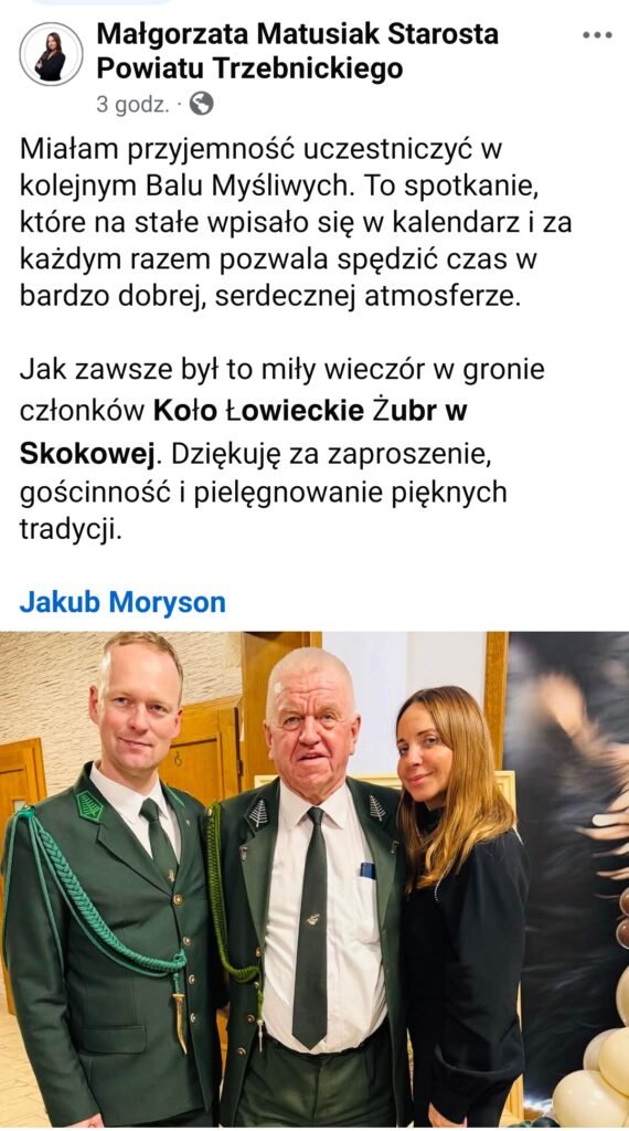 bal powiatu z mysliwymi malgorzata matusiak starosta trzebnicki