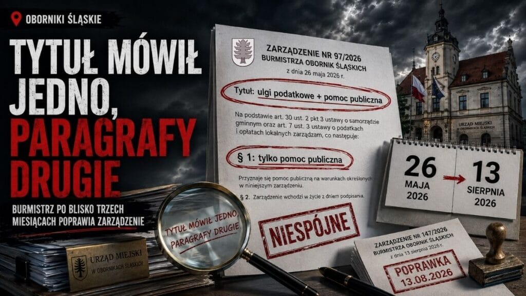 Tytuł mówił jedno, paragrafy drugie. Burmistrz po blisko trzech miesiącach poprawia zarządzenie