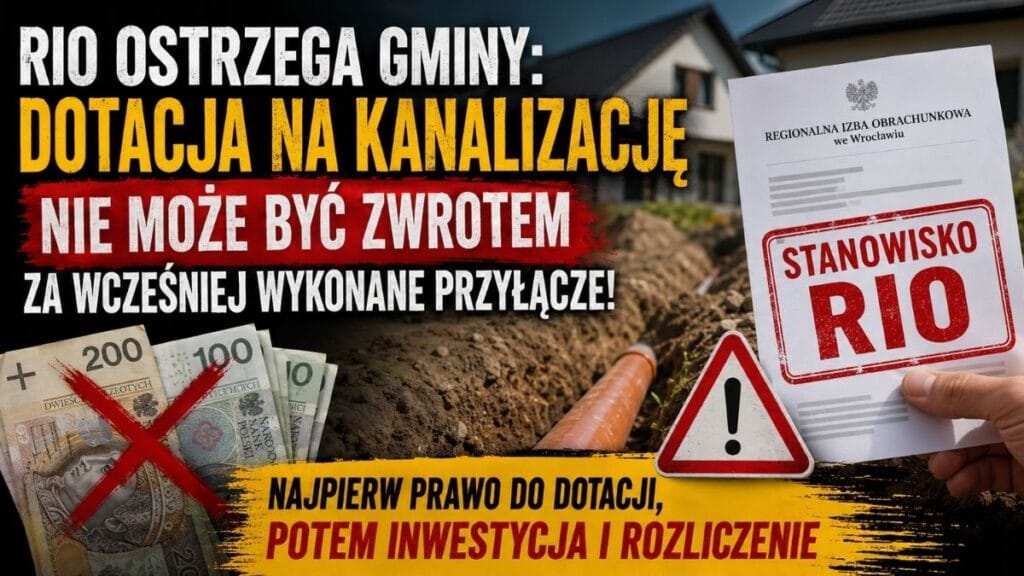 RIO ostrzega gminy: dotacja na kanalizację nie może być zwrotem za wcześniej wykonane przyłącze