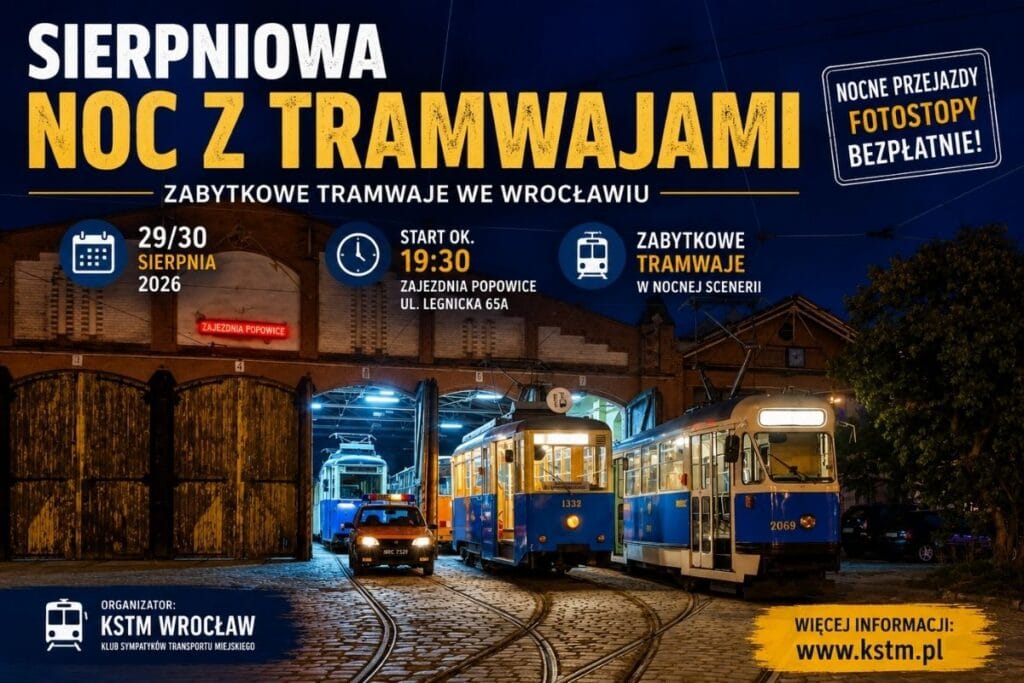 Sierpniowa noc z tramwajami. Zabytkowe wagony przejadą przez Wrocław do późnej nocy