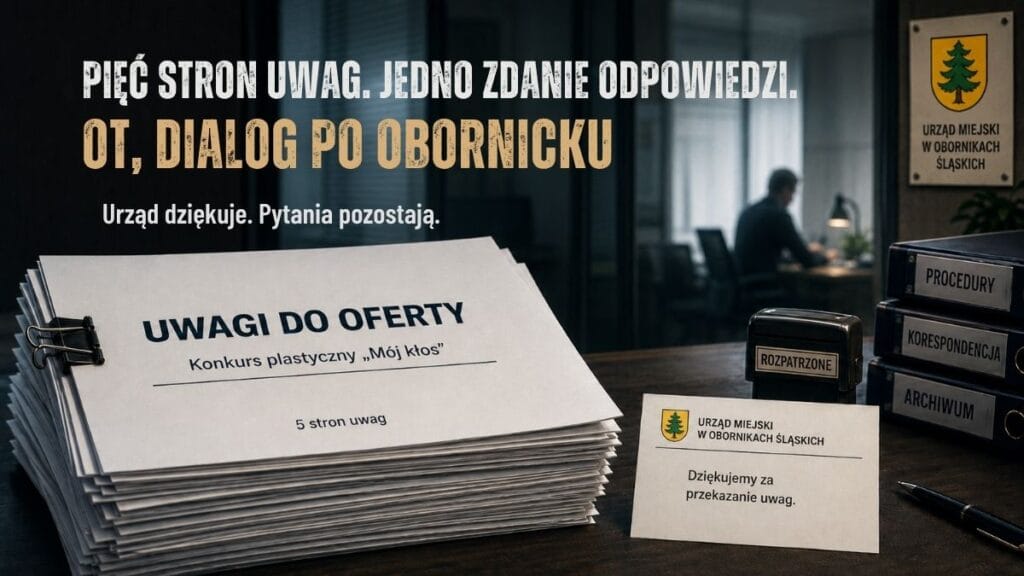 Urząd „rozmawia” z mieszkańcem. Pięć stron uwag, jedno zdanie odpowiedzi. Ot, dialog po obornicku