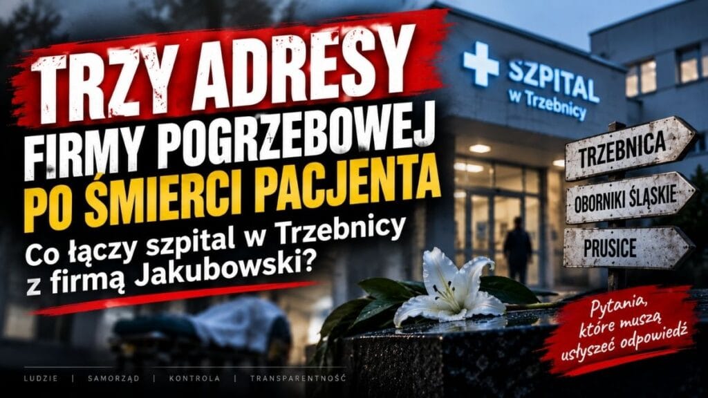 Trzy adresy firmy pogrzebowej po śmierci pacjenta. Co łączy szpital w Trzebnicy z firmą Jakubowski?