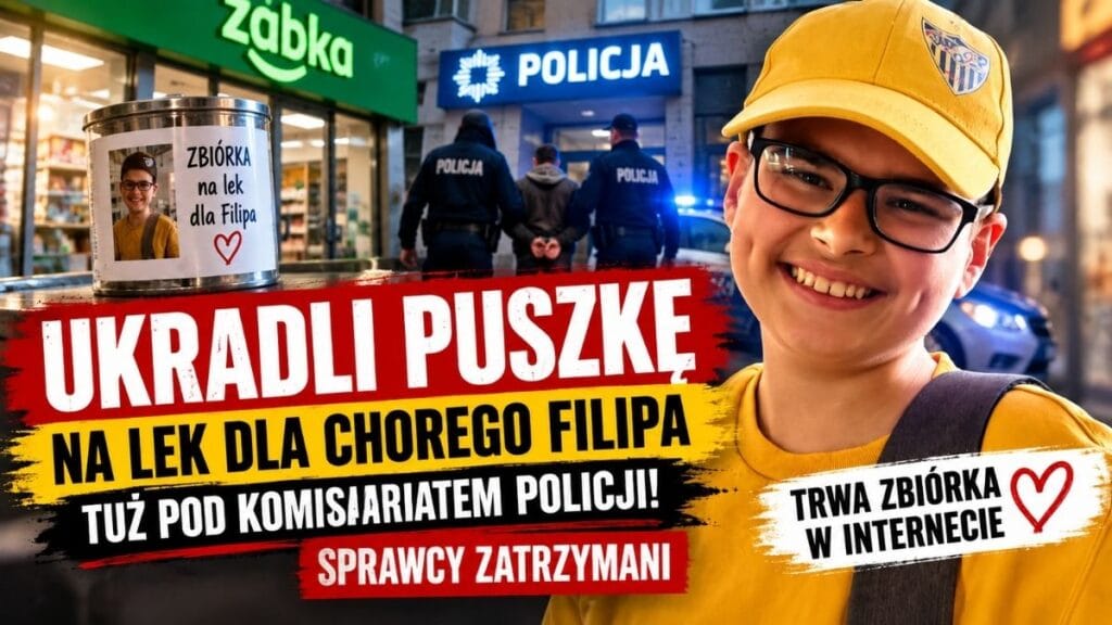 Ukradli puszkę z pieniędzmi na terapię dla chorego Filipa. Kilkadziesiąt metrów od komisariatu