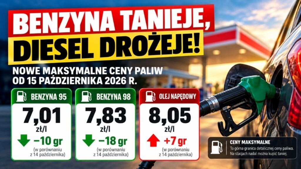 Benzyna tanieje, diesel drożeje. Nowe limity cen paliw od 15 października