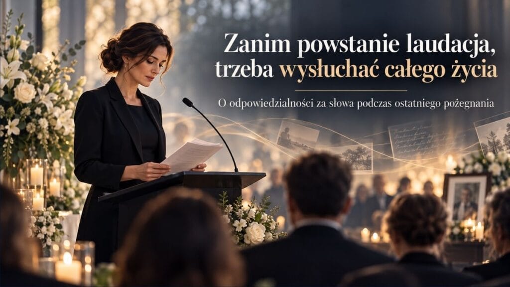 Zanim powstanie laudacja, trzeba wysłuchać całego życia. O odpowiedzialności za słowa podczas ostatniego pożegnania.